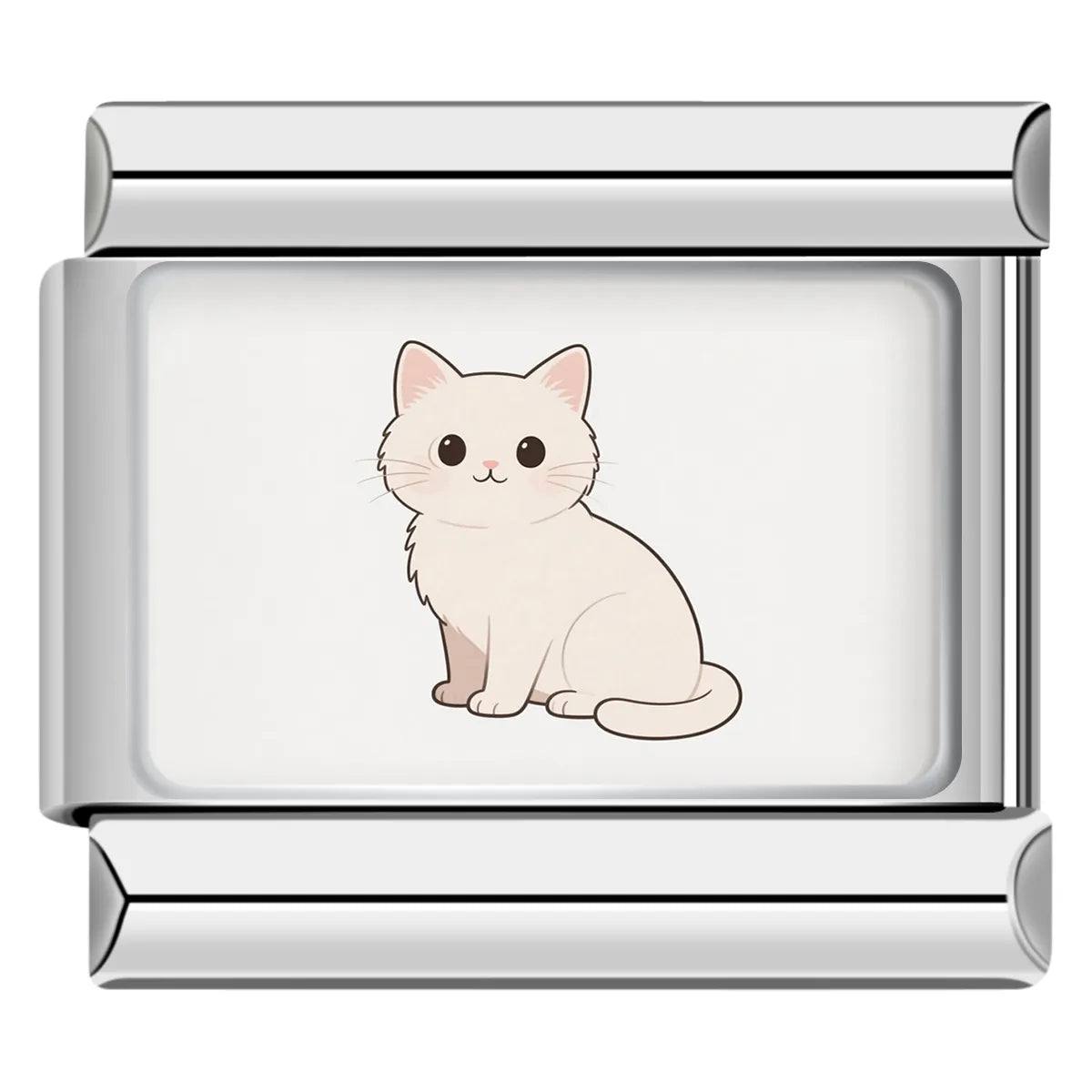 Cream kitten sitting charm with large eyes, stainless steel italian charm bracelet piece