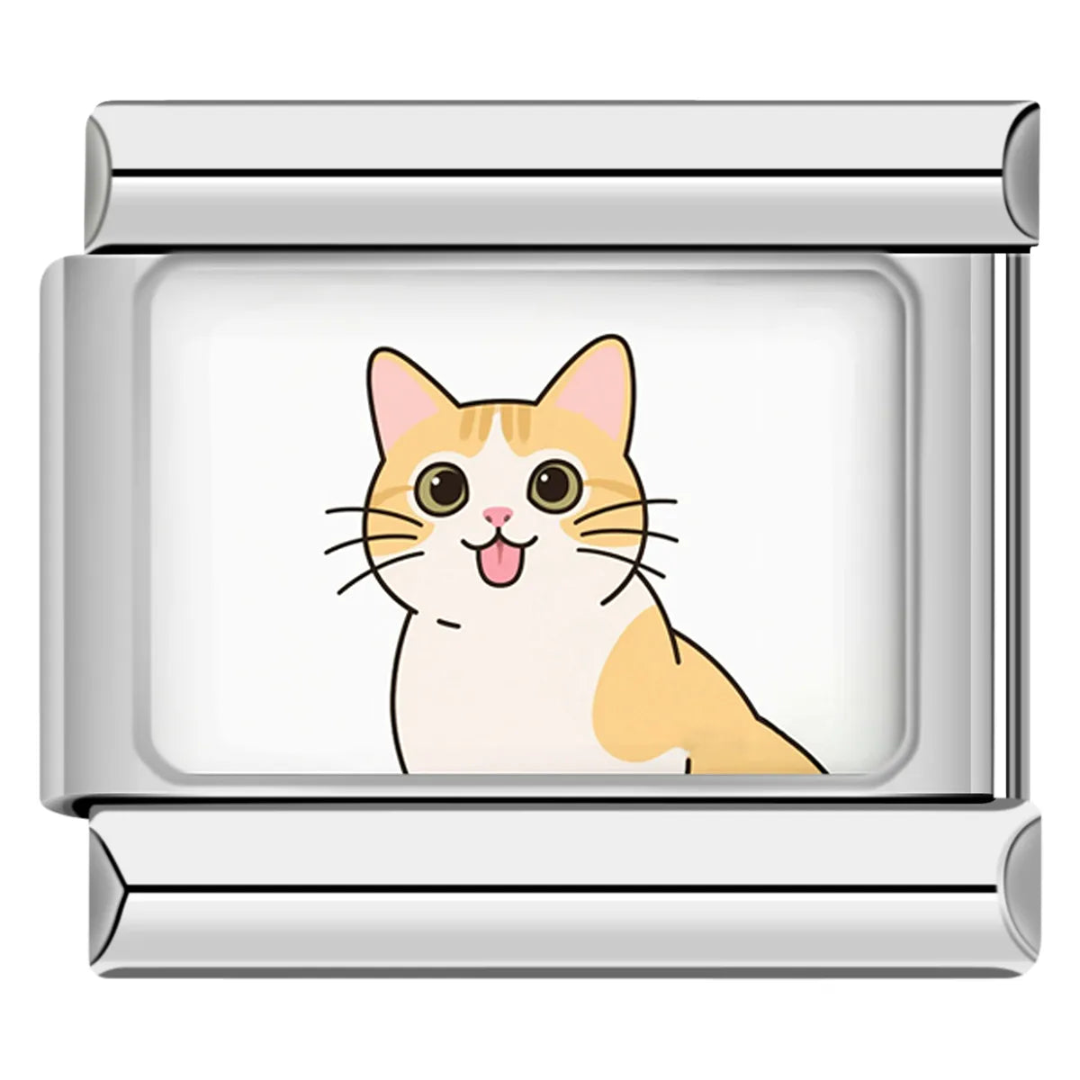 Orange and white cat charm smiling, great addition to your pet-themed italian charm bracelet